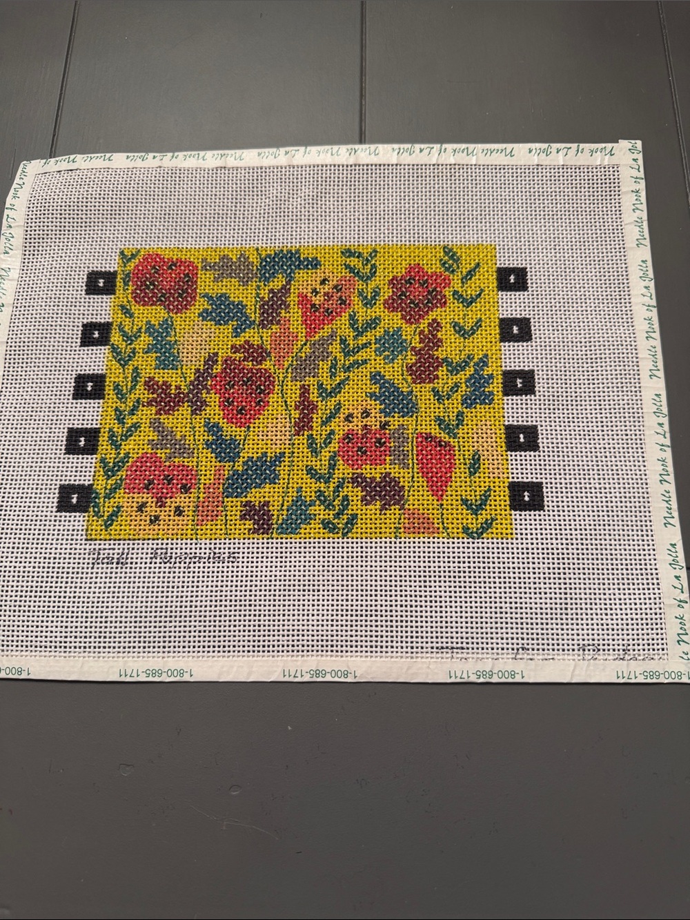 hand-painted needlepoint canvas vibrant floral &botanical yellow background.🐈‍⬛